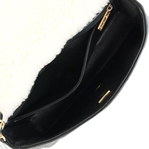 Authentic CHANEL Lambskin Quilted Shearling Large CC Flap Bag Black White Purse - Picture 12 of 13